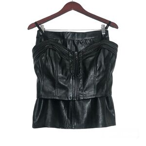 Haute Monde Womens Goth Black Faux Leather Corset Top & Skirt Set Size M Biker